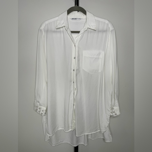 Zara Lyocell Pearl Cuff Button-Down Shirt - Classic Elegance - Picture 5 of 10